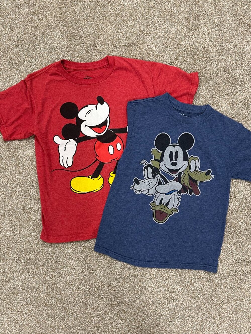 2 Disney Mickey Mouse Kids Short Sleeve T-shirts - Size Small - Red and Blue